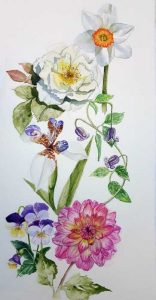 Floral medley watercolour painting, WIP