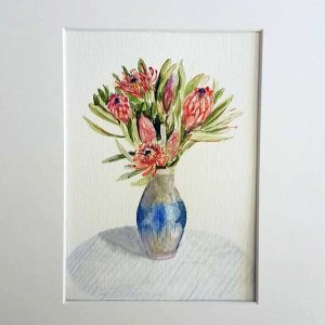 Protea in Vase Still life in watercolour